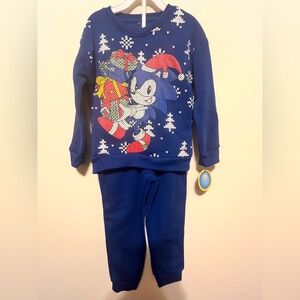 Sonic The Hedgehog Boys Christmas Blue 2 pc Fleece Set Size 4 NWT